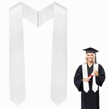 KQNBI White Graduation Stole 70" Plain Sash Unisex 70",
