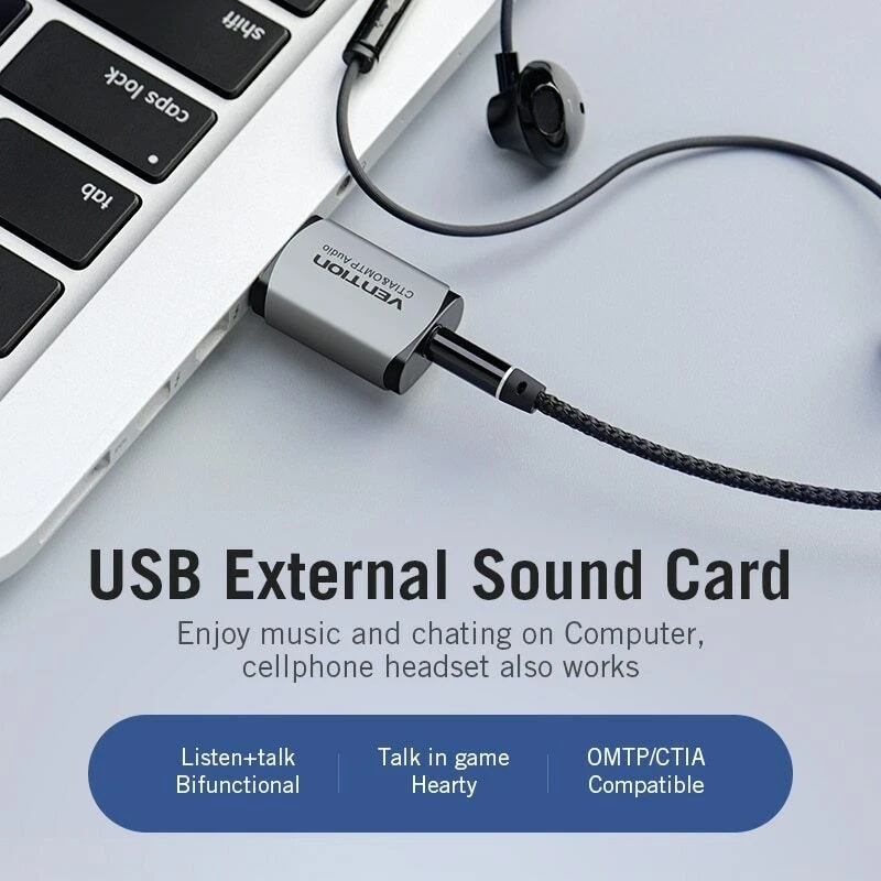 USB Audio Adapter External Stereo Sound Card 3.5mm Jack Headphone Microphone PC - Image 2 of 4