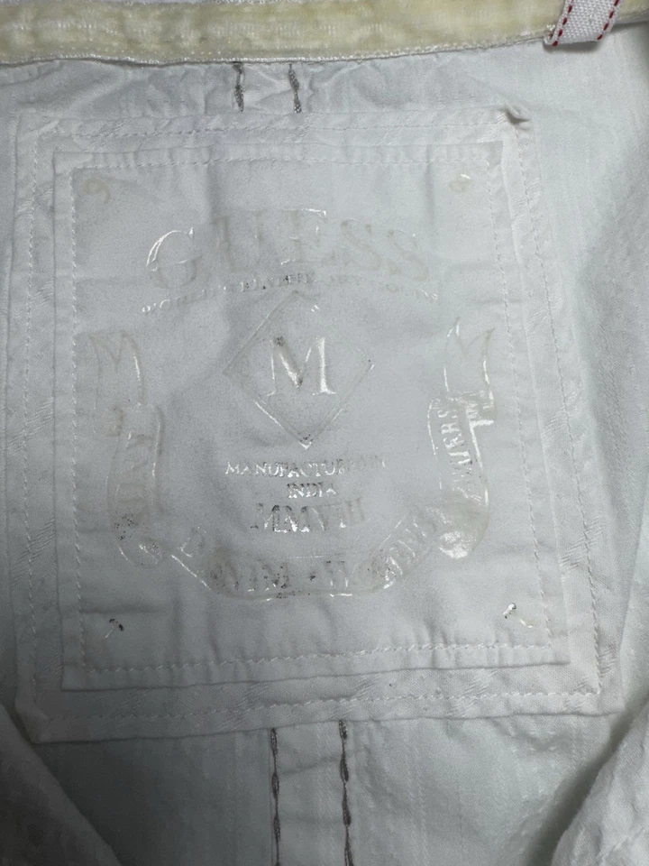 GUESS VINTAGE Y2K Buttons Down Embroidered White Shirt Long-Sleeve Men M Cotton - Image 4 of 4