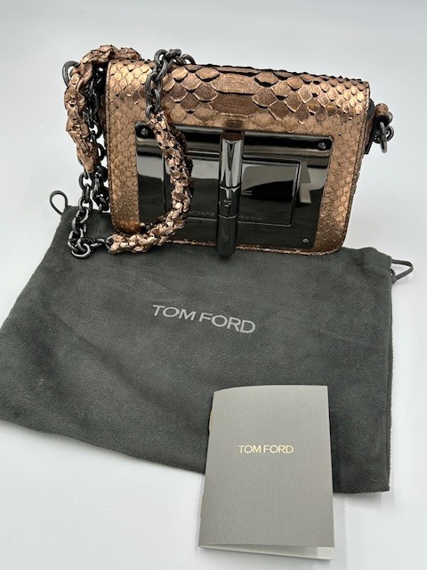 Tom Ford Natalia Bronze Metallic Python Handbag - image 5