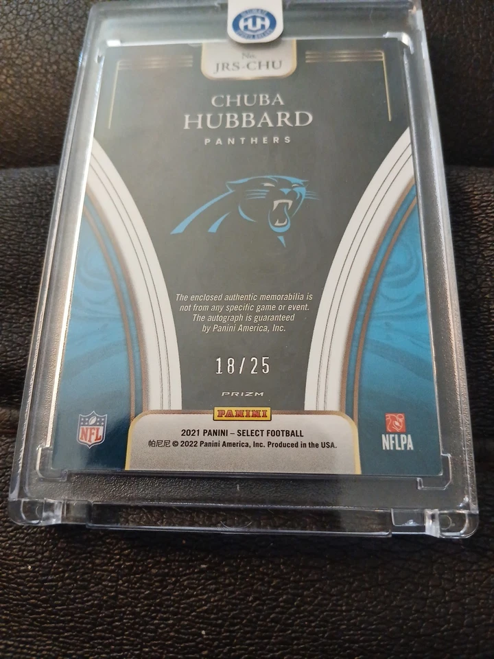 2021 Panini Select Chuba Hubbard #JRS-CHU Gold Prizm /25 (AU, MEM, RC) - Image 2 of 2