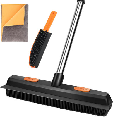 FUNNSOO Rubber Broom with Squeegee Adjustable 52'' Pet Hair Removal Set