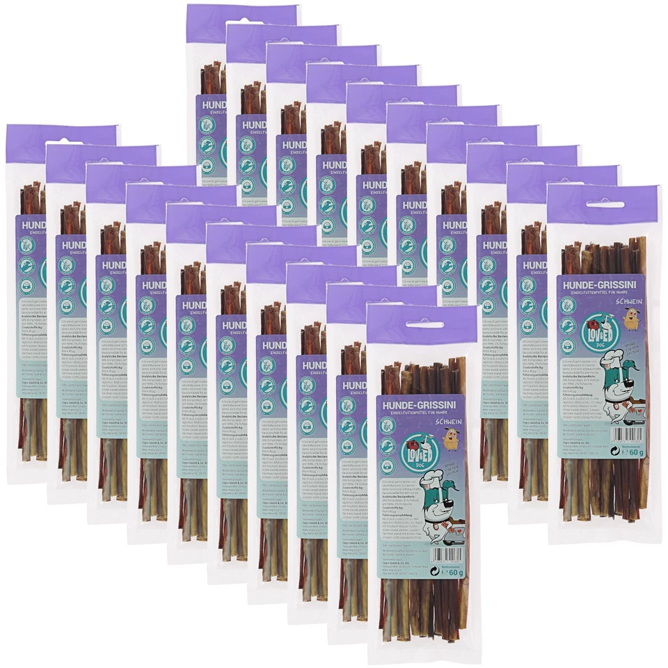 Lov&Ed Hunde-Grissini, 20x 60 g - Kausnack mit Schwein Hundesnack Leckerli Hund