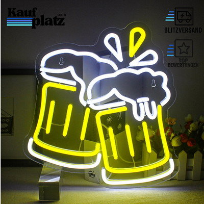 Neon Schild Bier Gelb Cheers LED Leuchtreklame für Bar Licht Deko