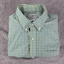 L.L.Bean Shirt Mens Medium Blue Yellow Gingham Traditional Fit Pocket Casual