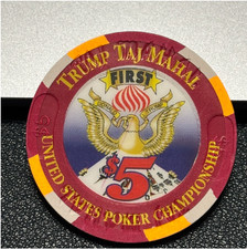 (SUPER SHARP) $5 DONALD J TRUMP TAJ MAHAL CASINO POKER CHIP ATLANTIC CITY TOKEN