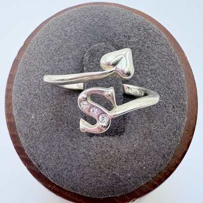 Zirkonia Buchstabe S & Herz Bypass Ring Vintage Sterling Silber 925 Gr. 7,25
