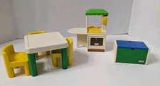 Vintage Little Tikes Dollhouse Furniture Kitchen, Chairs  Table, Toybox