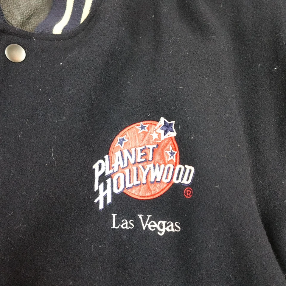 Vintage Planet Hollywood Jacket Mens Large Navy Leather Varsity Las Vegas 90s - Image 4 of 4