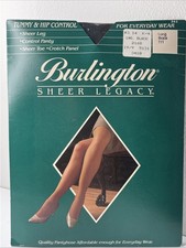 Vintage Burlington Sheer Legacy Control Top Sheer Toe Pantyhose T11 Black Long