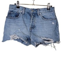 Free People We the Free Women's Makai Cut Off Denim Short Distressed Blue SZ 26