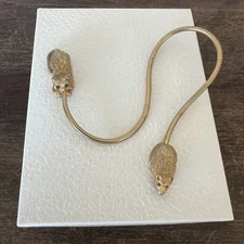 VTG RARE Gold Tone 60's Cat Mouse Bookmark 10" Long Crystal Red Green Eyes