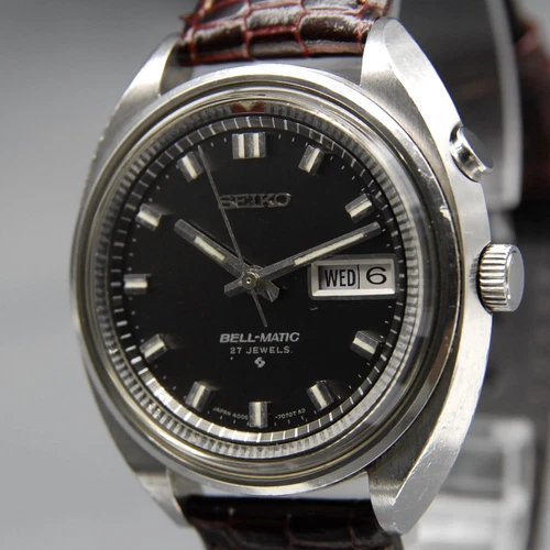 Vintage [EXC+5] SEIKO Bell-Matic 4006-7000 Alarm Black Dial 37mm AT Men's Watch