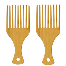 Bamboo Afro Hair Pick Comb Set - Natural Wide Tooth Detangling Combs, 2 Pack