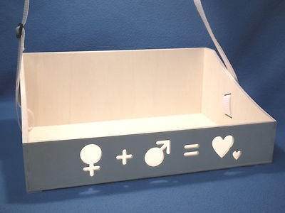 Holz Bauchladen mit Mutter Vater Kind + Herz Junggesellenabschied Hochzeit Party