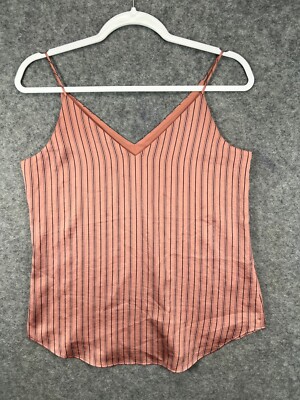 Express Womens Size XS Pink Striped Satin Tank Top Cami Sleeveless Blouse Lined