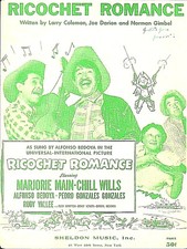 Ricochet Romance 1953 CHILL WILLS Marjorie Main Movie Sheet Music!
