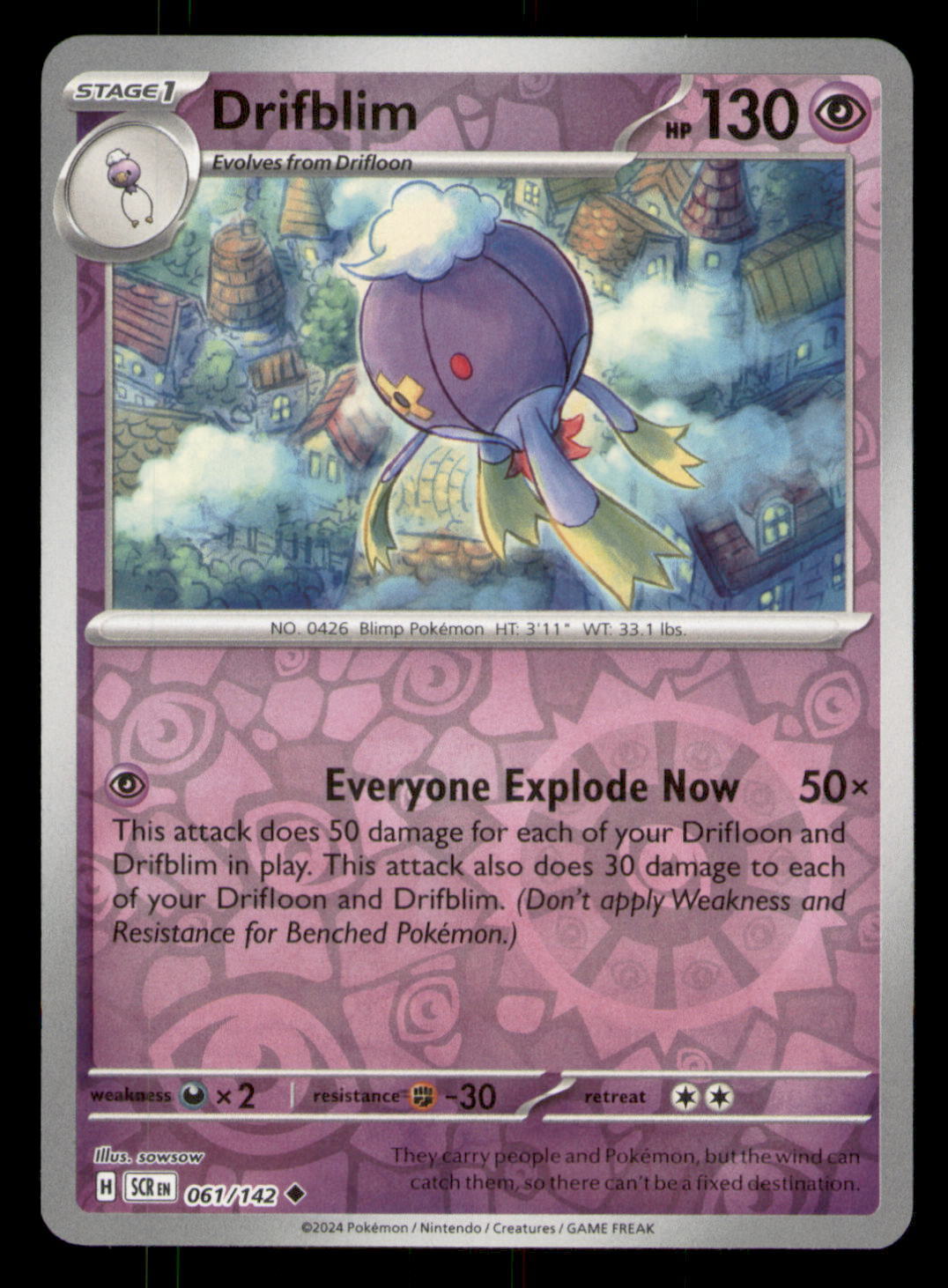 Drifblim 061/142 Reverse Holo LP | SV07 Stellar Crown Uncommon Pokémon