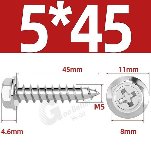 Flanged Self Tapping Screws Stainless Steel Hexagon Hex Head Tappers M3 M4 - M10 - Picture 38 of 89