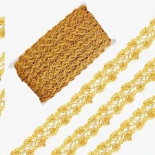 GoldenWave Floral Trim: 14.2 Yards of 1-Inch Metallic Braid Lace with Sequins fo