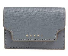 NWT Marni Luxury Designer Saffiano Lead Grey / Black / Tan Brown Trifold Wallet