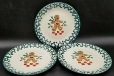 SET OF 3 TIENSHAN FOLK CRAFT GINGERBREAD MAN STONEWARE SALAD SIDE PLATES XMAS