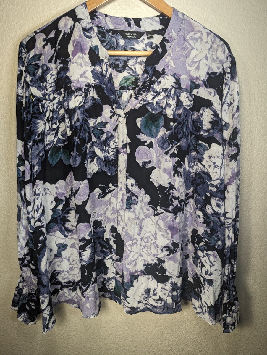 Simply Vera Vera Wang Blouse XL Rayon Purple Poet Sleeves Slightly