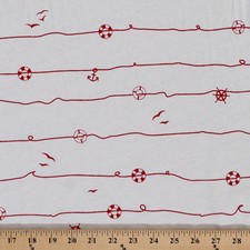 Cotton Jersey Knit Nautical Anchors Helm Bird Fabric by the Yard White - D347.12