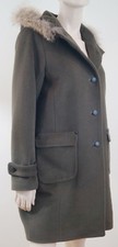 Gerard Darel Ladies Khaki Wool Angora Fur Trim Hooded Winter Coat Sz:40 Uk12