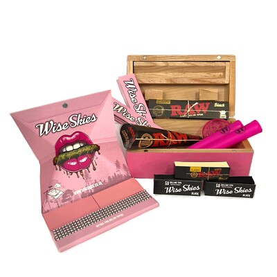 Wise Skies Pink Mini Rollers Geschenkset Box Rolling Tray Pink Papers Rohkegel