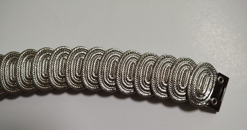 VTG 94 GRD elastic silver tone overlapping oval metal discs concho belt size S - Picture 3 of 5