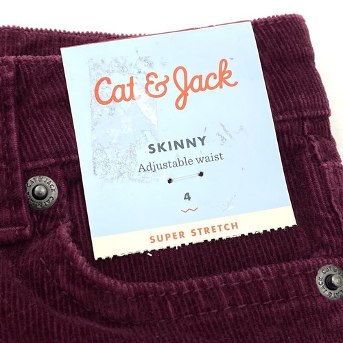 Cat & Jack Girls Size 4 Skinny Jeans Super Stretch Button Closure Burgundy - Picture 6 of 13
