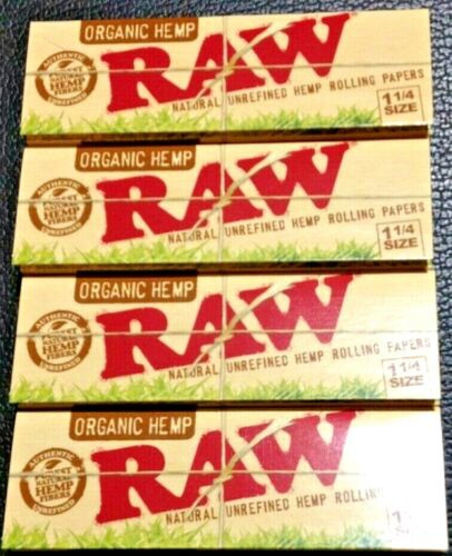 Raw Organic Hemp 4 Packs 1 1/4 Natural Rolling Papers 50 Lvs USA FREE SHIPPING!!