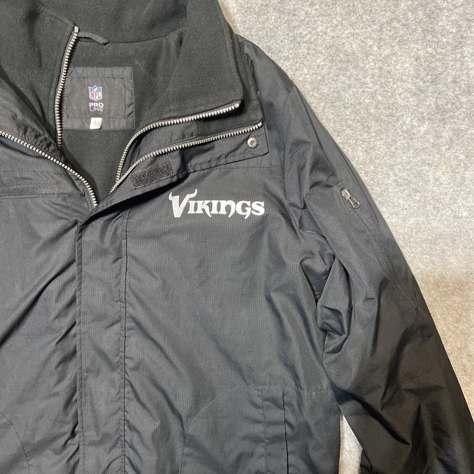 Jaqueta masculina NFL Pro Line Vikings lã forrada linha lateral grande preta  - Imagem 3 de 4