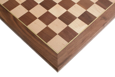 21'' Solid Brass Inlaid Walnut & Maple Wood Chess Board - 55 mm Square - Handmade