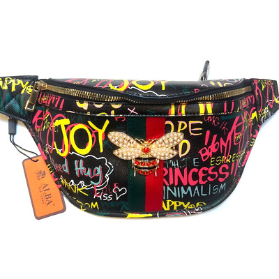 Alba Art of Graffiti Print Queen Bee Large Vegan Leather Waist Pack  NWT