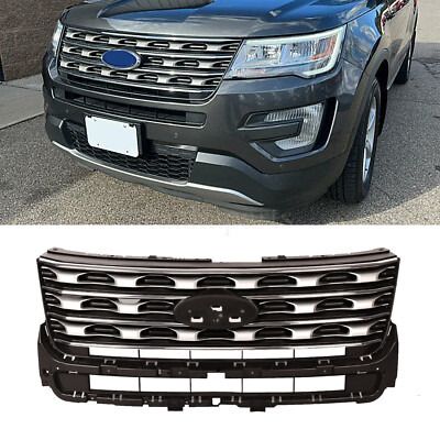 Front Bumper Upper Grille Grill Silver Coated For Ford Explorer 2016 2017 BLack