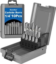10Pcs Carbide Burr Set 1/4 Shank w/Grey Box Head Max Dia 10mm Die Grinder Bits