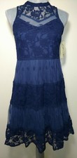 Rebellion Navy Blue Floral Lace Overlay Sleeveless Dress Boho Size Small NWT