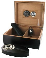 ANGELO HUMIDOR SET OF 25 CIGARS CIGAR CUTTER CASE ASHTRAY METAL