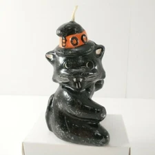 Vintage Mid-Century BLACK CAT Halloween Candle WITH BOO HAT & SCARY FANGS!
