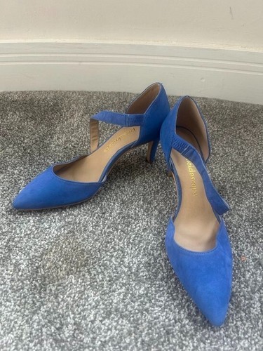 Ladies Blue Suede Leather Asymmetric Strap Court Shoes UK Sz 4 - Picture 3 of 7