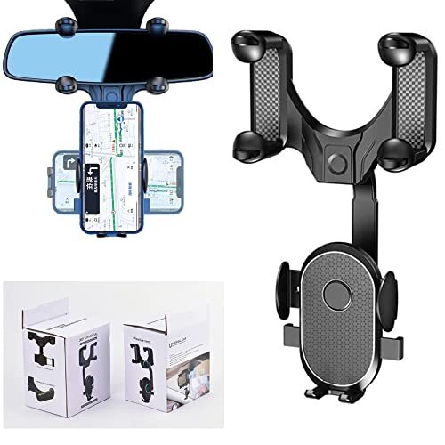 360° Rotatable Retractable Rearview Mirror Phone Holder for Car