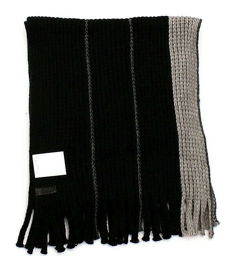 Calvin Klein Black & Gray Colorblock Chunky Raschel Muffler Scarf One Size NWT