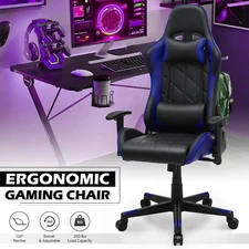 Blue[LUMBAR SUPPORT+HEADREST]Gaming Racing Chair Ergonomic Office Computer Seat