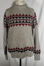 The Scotch House Made in Ireland Pure New Wool Sweater - Gray Red Blue - Sz 44"
