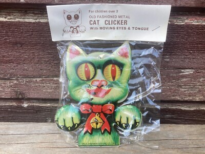 VTG METAL B SHACKMAN CO TIN LITHO KITTY CAT NOISE MAKER CLICKER TONGUE MOVES MIP