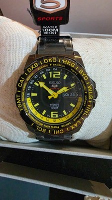 SEIKO 5 Sports SRP689K1 Automatic 4R36 Watch World Time Steel IP 