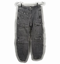 ZARA Men's Gray Cotton Cargo Pants Elastic Waist Button Zip Pockets Size S 30