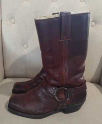 Frye Women's Belted Harness Boots Square Toe Shearling Brown  Sz 7.5 Western #SC